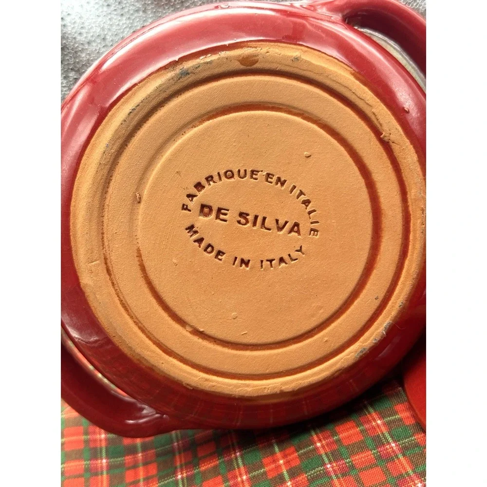 DE SILVA 6 RED‎ Casserole Baking Dish Lid Handles Ceramic Italian Terracotta VTG